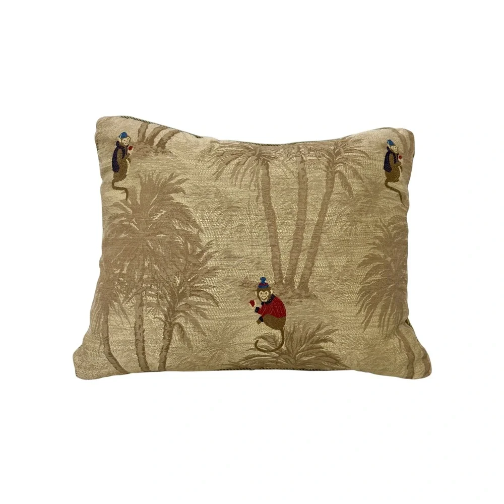 Tropical Monkey Tapestry Throw Pillow Tan Palm Tree Safari Decor Trimmed 18 x 14